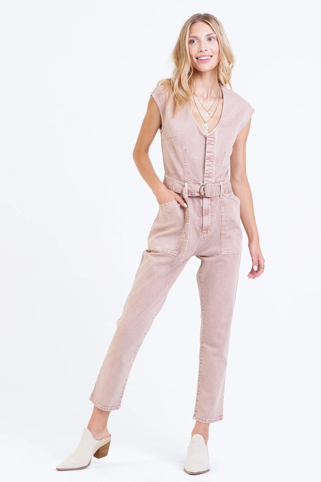 DEAR JOHN VNeck NICOLE Belted Tencel Denim Jumpsuit