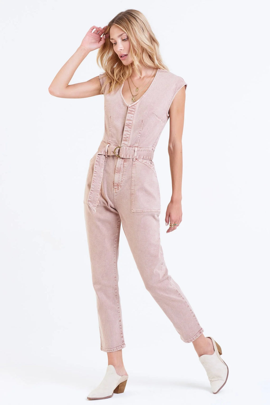 DEAR JOHN VNeck NICOLE Belted Tencel Denim Jumpsuit