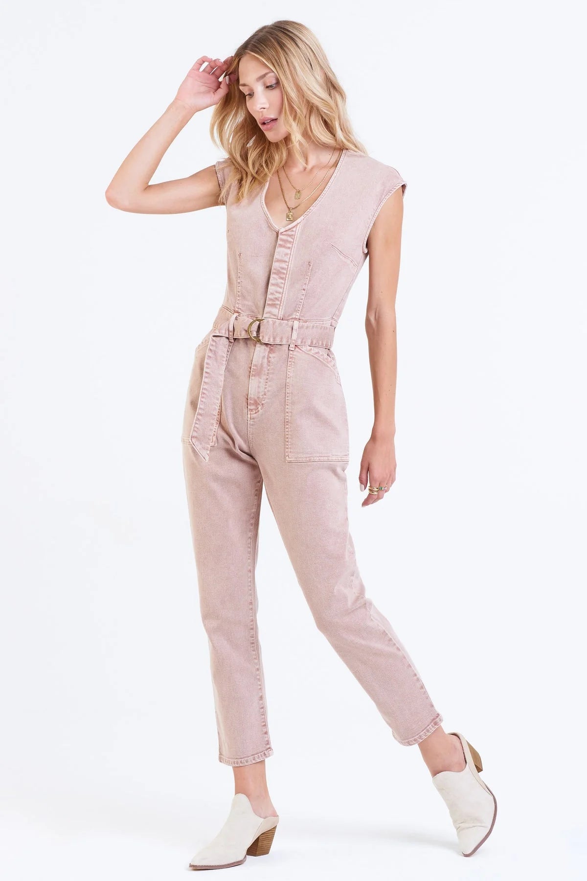 DEAR JOHN VNeck NICOLE Belted Tencel Denim Jumpsuit