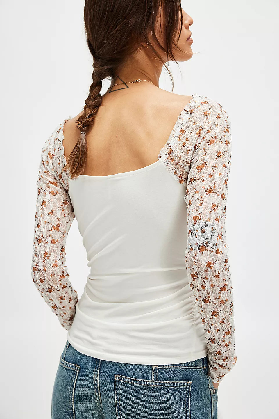 FREE PEOPLE Floral LaceSleeve JOSIE Twofer Top