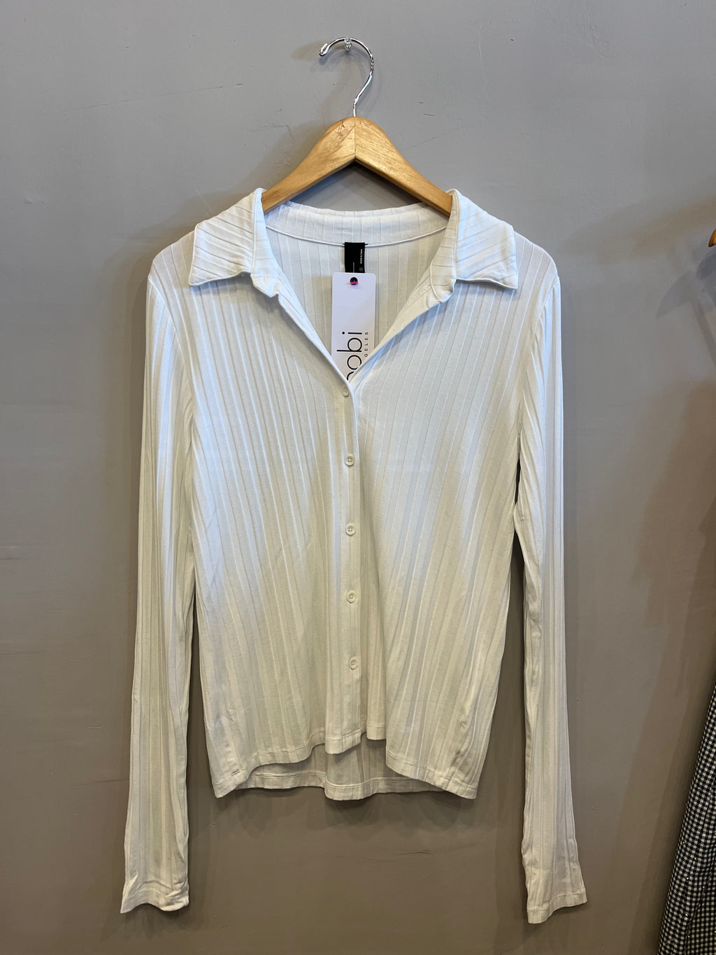 BOBI ButtonDown DE JOUR Super Wide Ribbed Collared Top