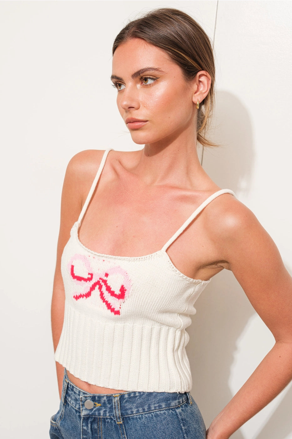 PRETTY GARBAGE SweaterKnit FLIRT BowPrint Cami Top