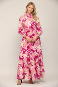 ANNIKA Floral Smocked RuffleNeck Maxi Dress