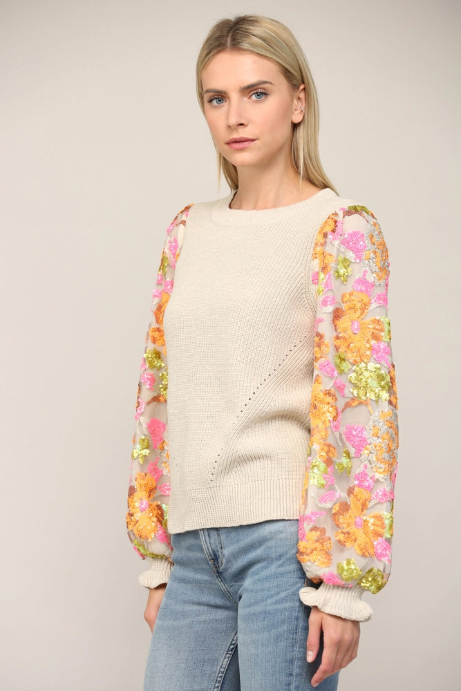 *OLIVE Contrast Sequin Sleeve Top