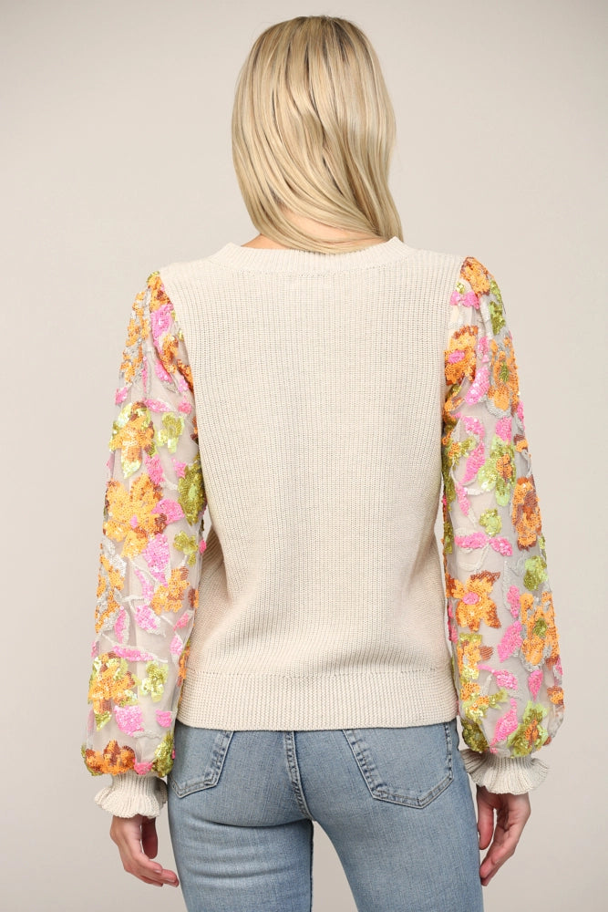 *OLIVE Contrast Sequin Sleeve Top