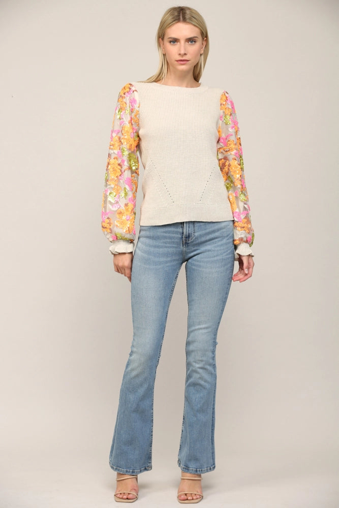 *OLIVE Contrast Sequin Sleeve Top