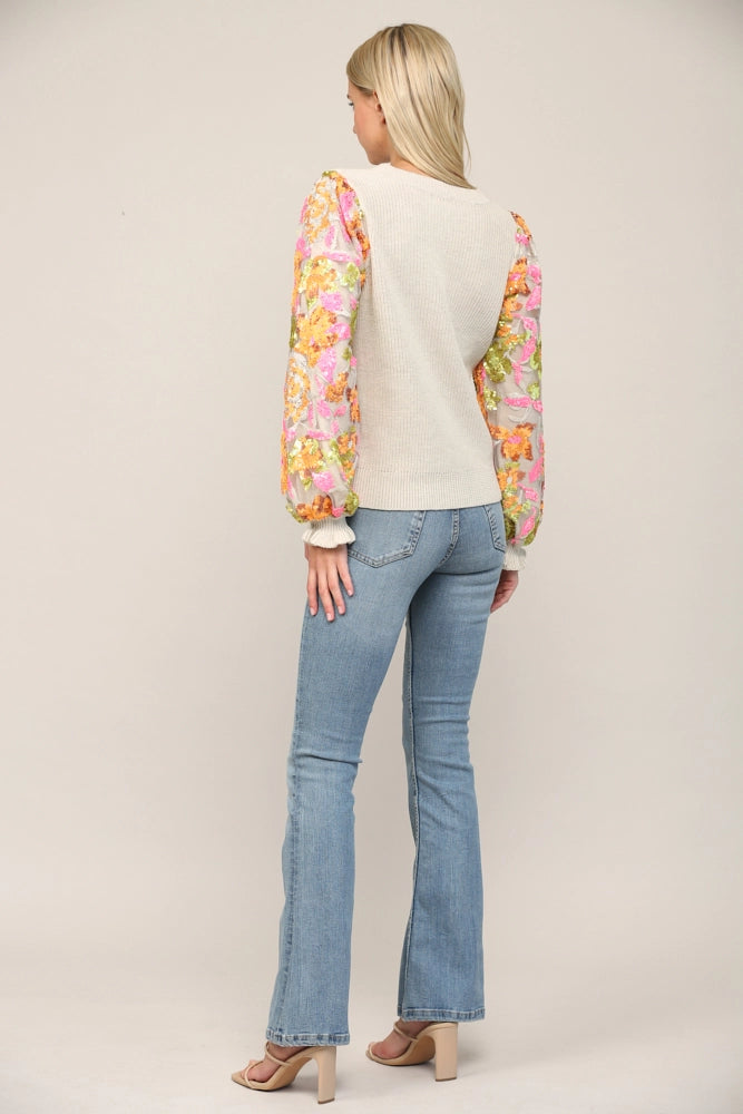 *OLIVE Contrast Sequin Sleeve Top