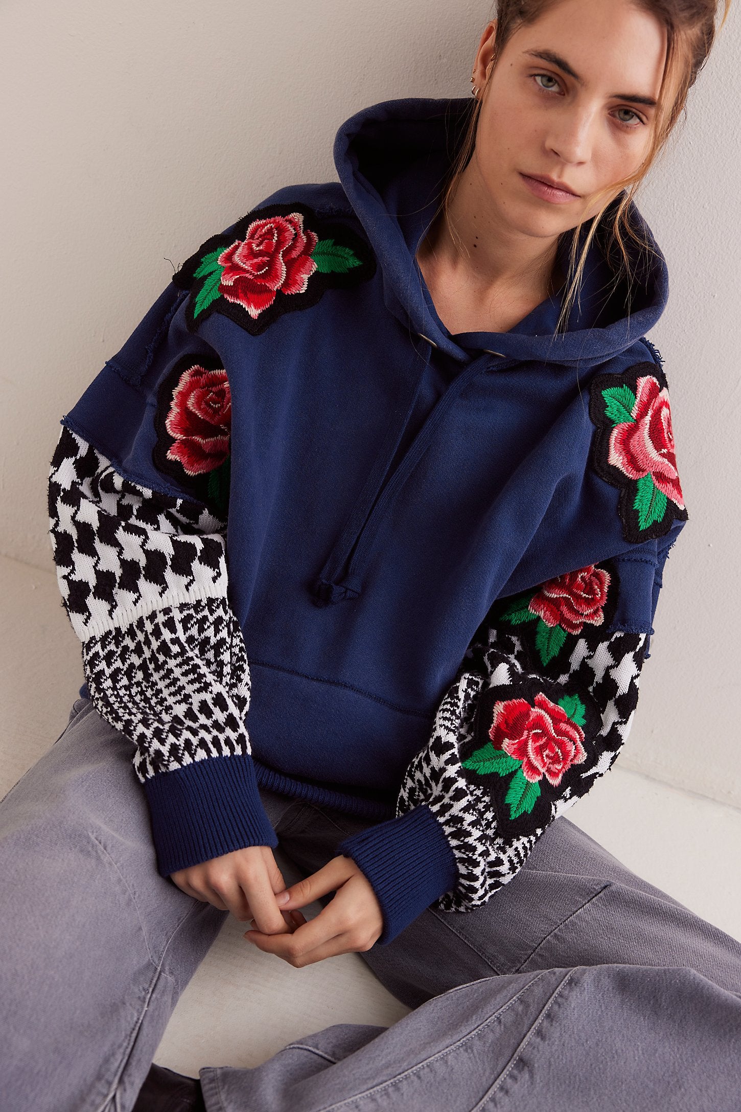 FREE PEOPLE Navy WE THE FREE ROSE Funk Hoodie