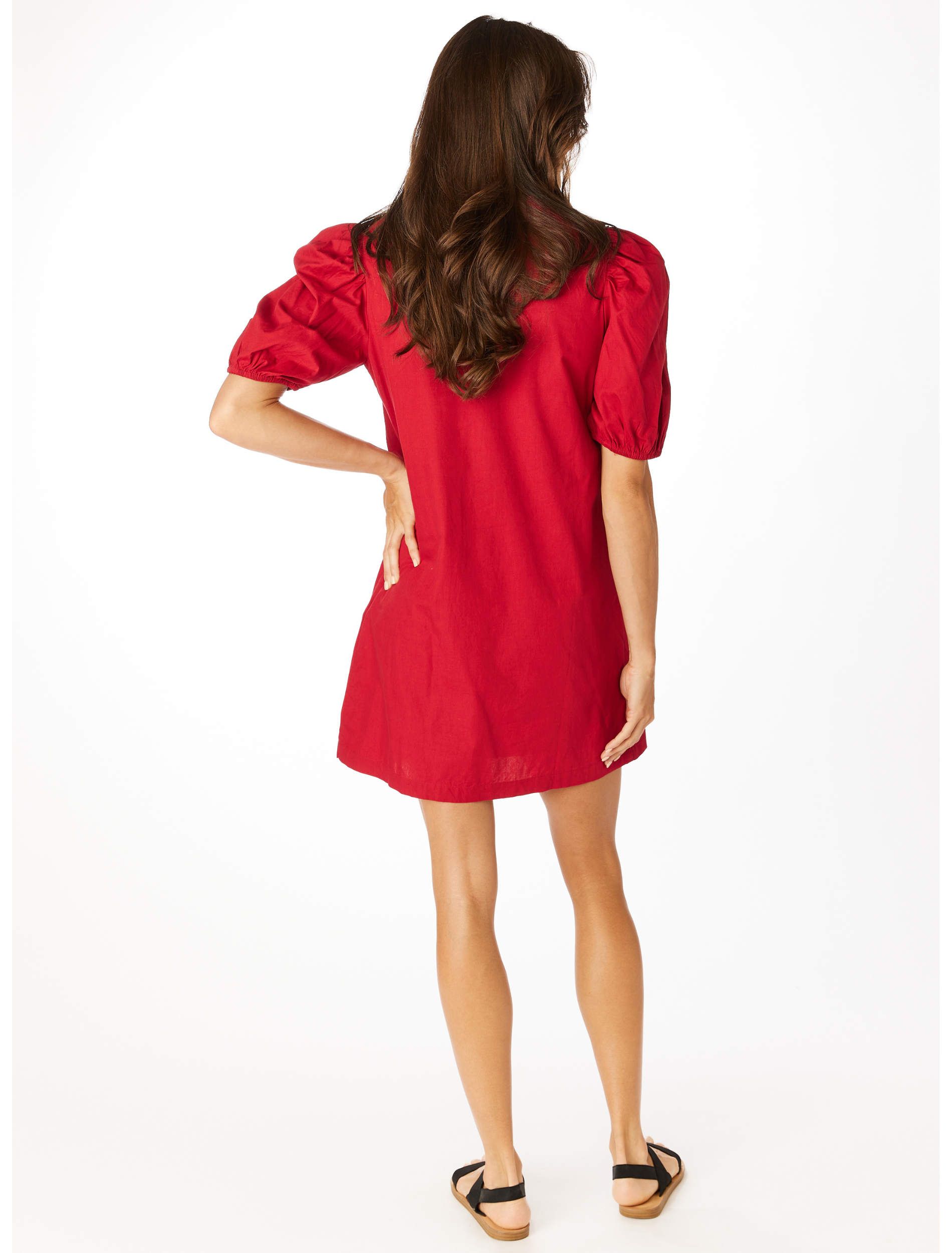 SS Sequin Logo PuffSleeve Poplin Dress