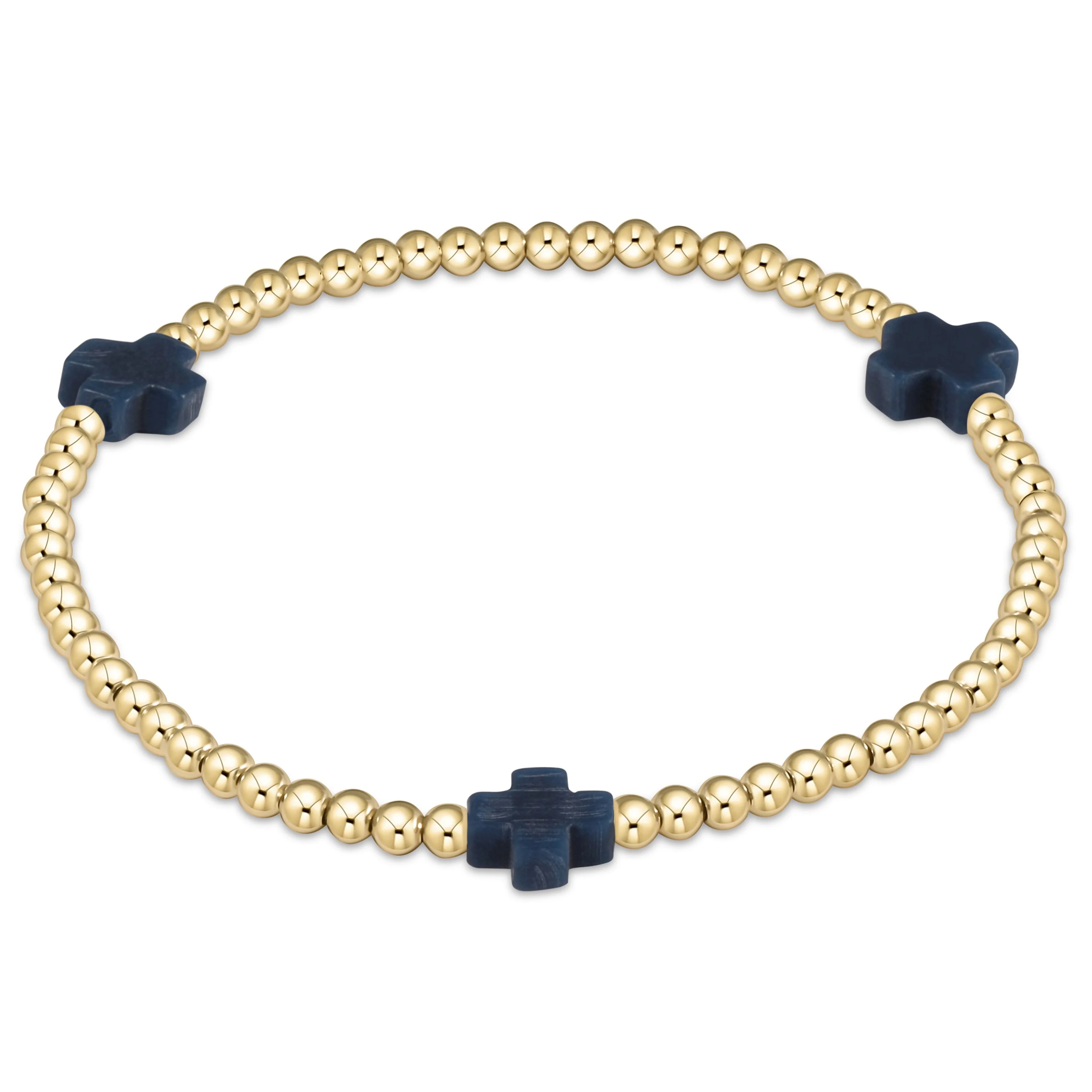 ENewton NAVY Signature CROSS Gold Pattern 3mm Bead Bracelet
