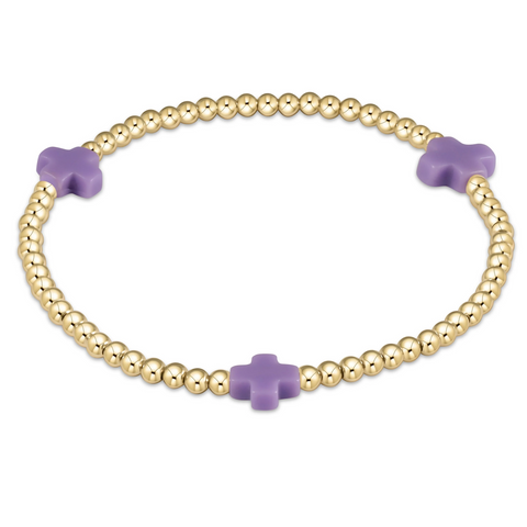 ENewton PURPLE Signature CROSS Gold Pattern 3mm Bead Bracelet