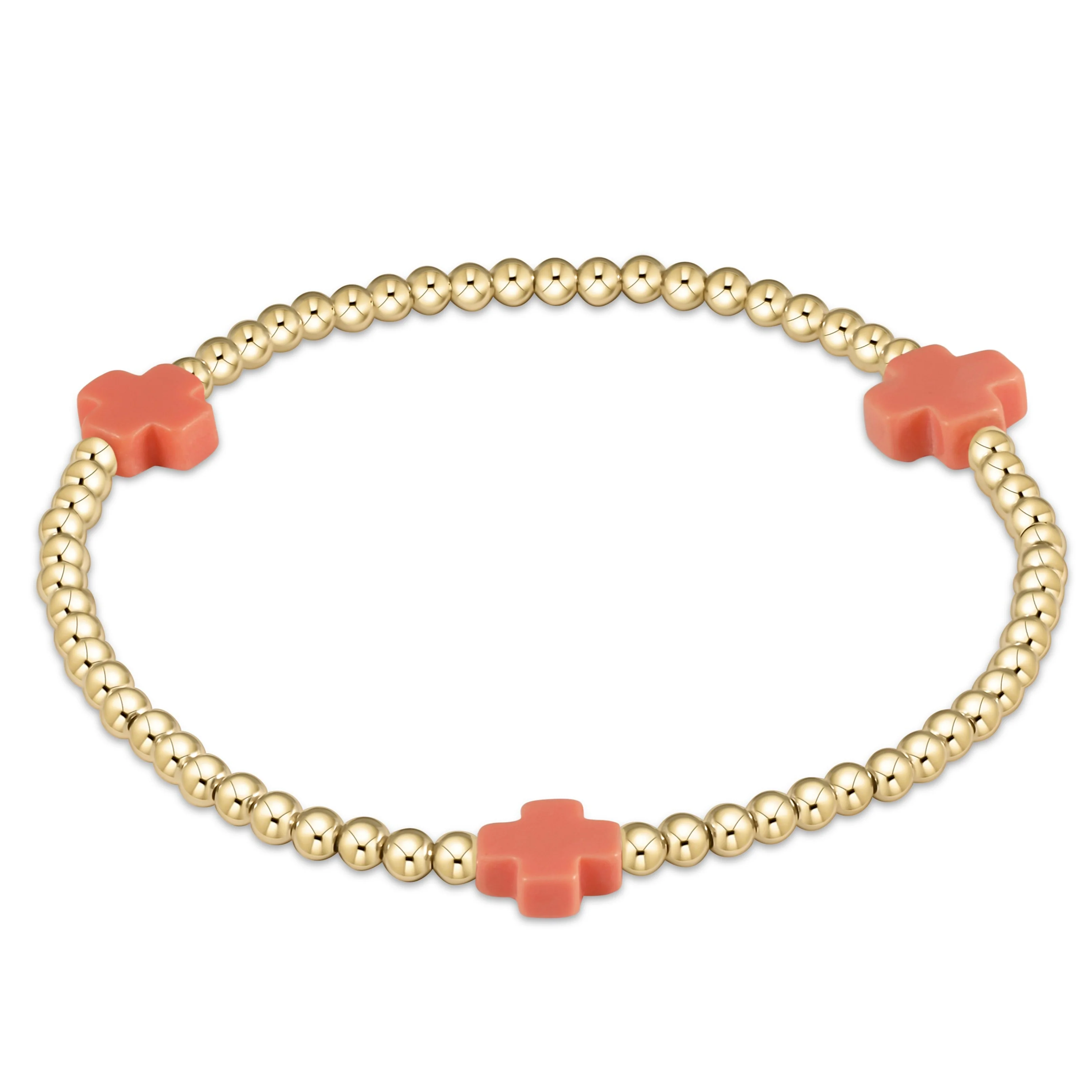 ENewton CORAL Signature CROSS Gold Pattern 3mm Bead Bracelet