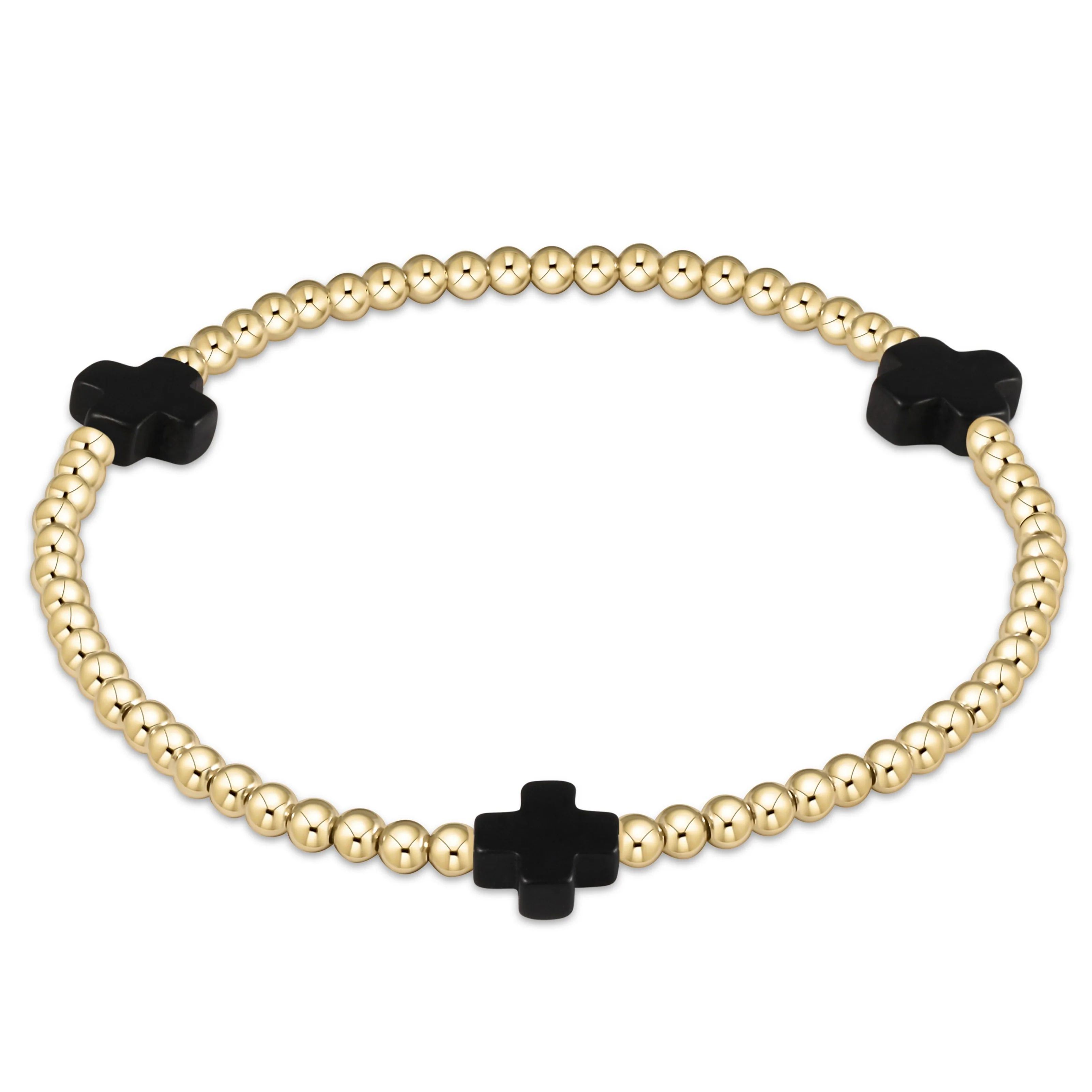 ENewton ONYX Signature CROSS Gold Pattern 3mm Bead Bracelet