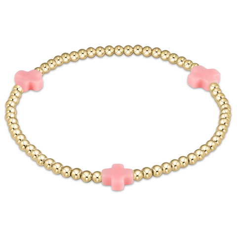 ENewton PINK Signature CROSS Gold Pattern 3mm Bead Bracelet