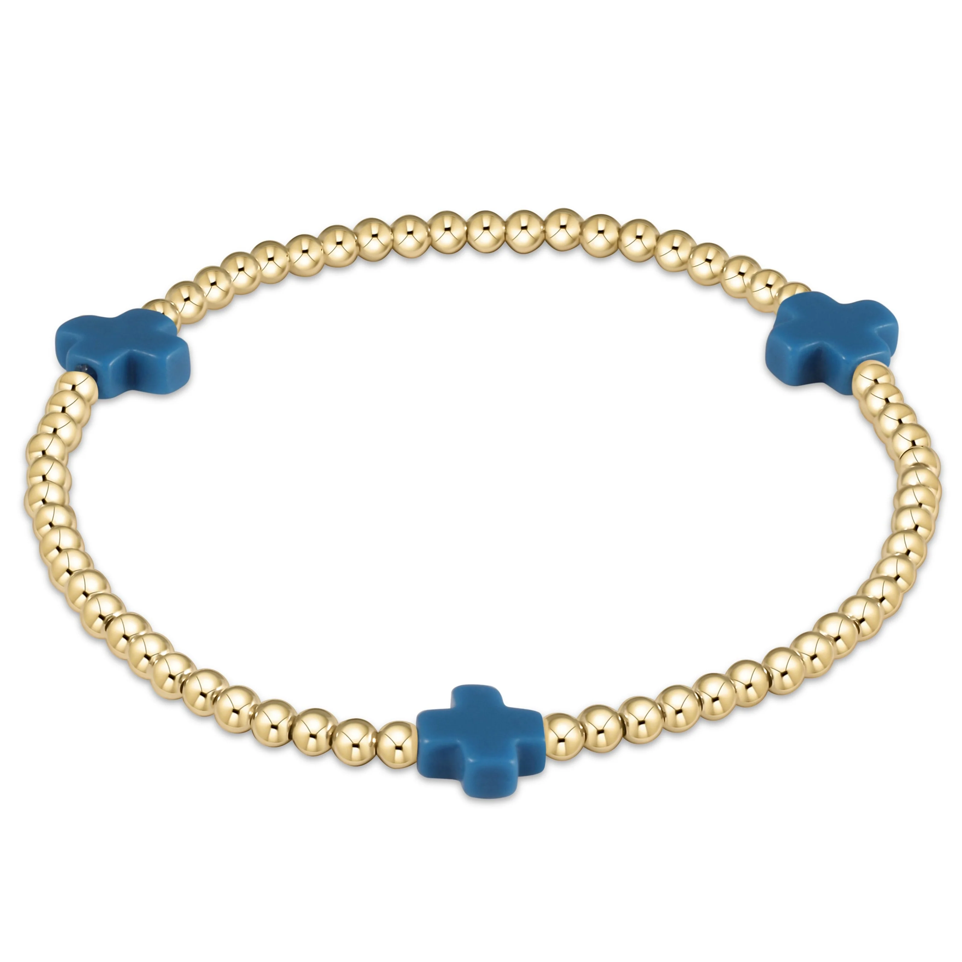 ENewton COBALT Signature CROSS Gold Pattern 3mm Bead Bracelet