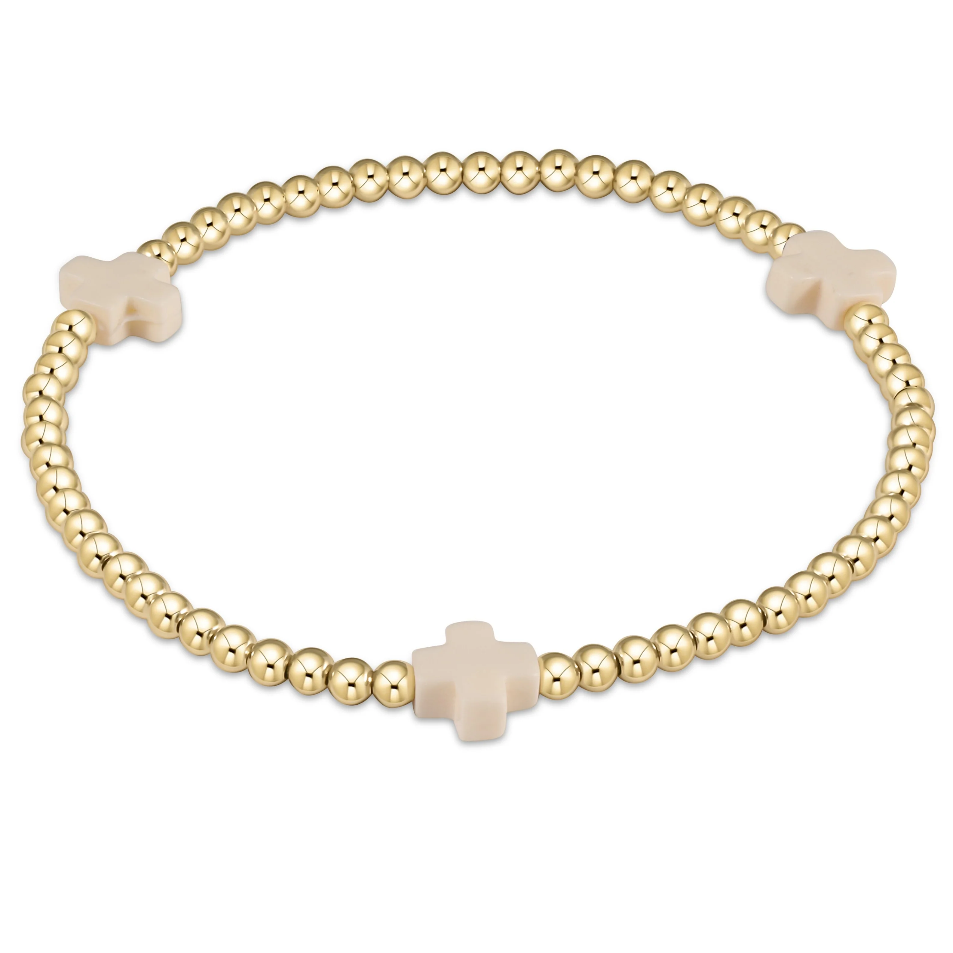 ENewton OFF-WHITE Signature CROSS Gold Pattern 3mm Bead Bracelet