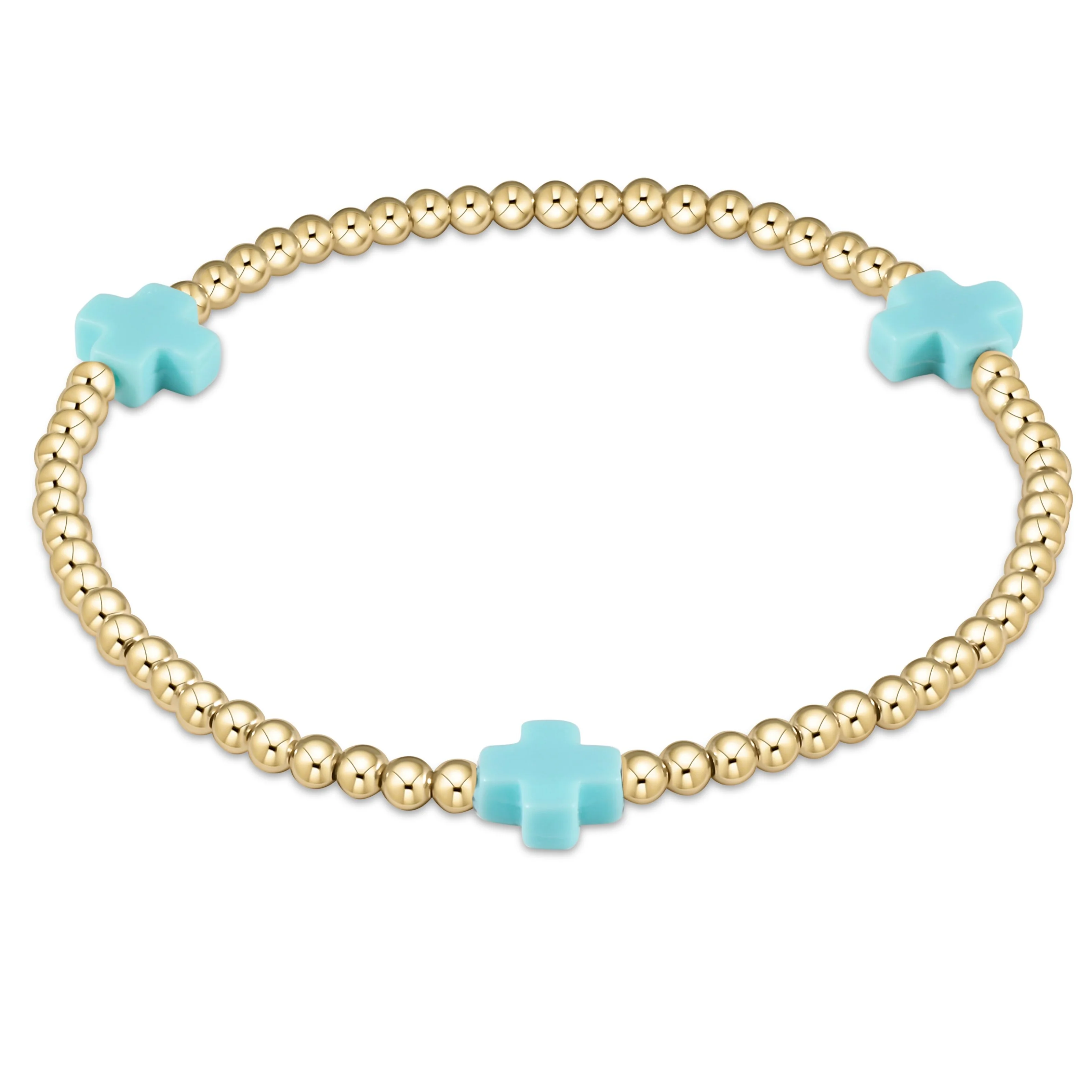 ENewton TURQUOISE Signature CROSS Gold Pattern 3mm Bead Bracelet