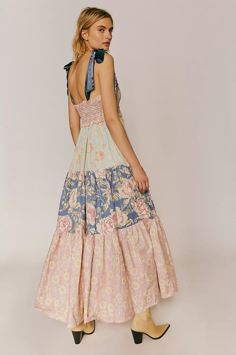 FREE PEOPLE Maxi BLUEBELL Patchwork Tiered Dress