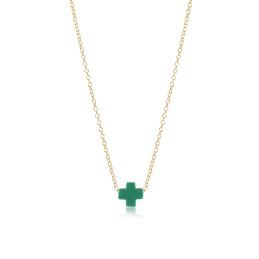 ENewton Small EMERALD Signature CROSS 16” Gold Necklace