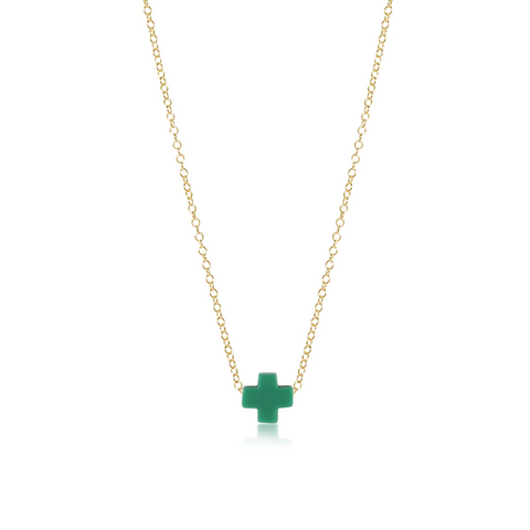 ENewton Small EMERALD Signature CROSS 16” Gold Necklace