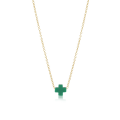 ENewton Small EMERALD Signature CROSS 16” Gold Necklace