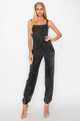 DOUBLE TAKE Mineral Wash Corset Tank/Cargo Jumpsuit