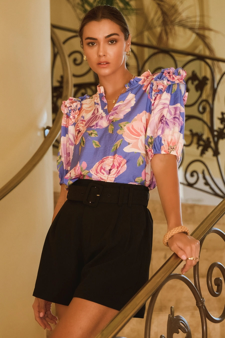 DELILAH Floral Ruffle PuffSleeve