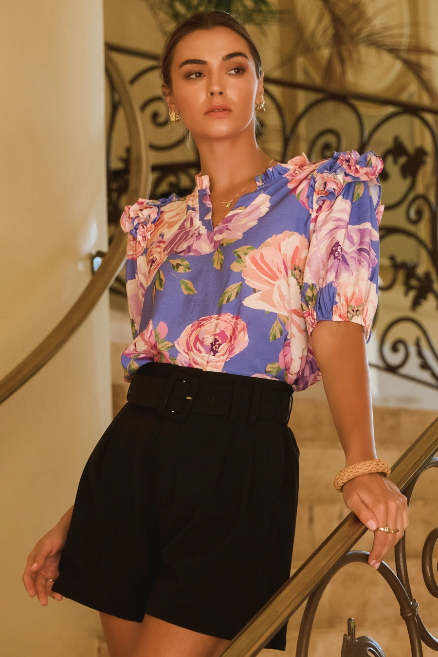 DELILAH Floral Ruffle PuffSleeve