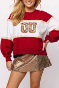 QUEEN OF SPARKLE  OU ColorBlock Jewel Letter Sweatshirt