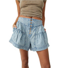 FLEUR Tiered Button Up Denim Shorts