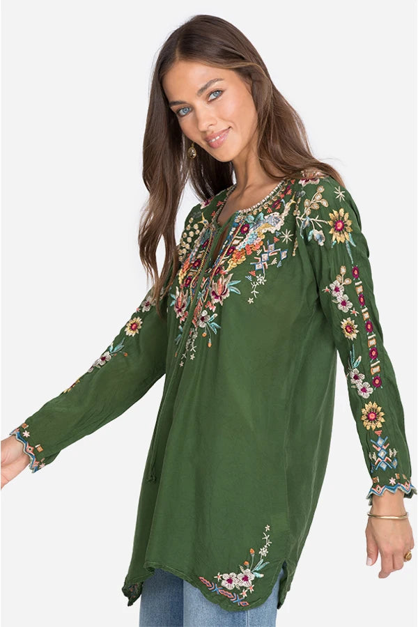 JOHNNY WAS Cactus SUNFLOWER Embroidered Blouse Top