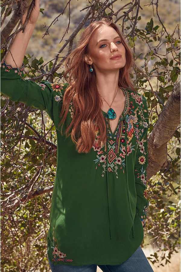 JOHNNY WAS Cactus SUNFLOWER Embroidered Blouse Top