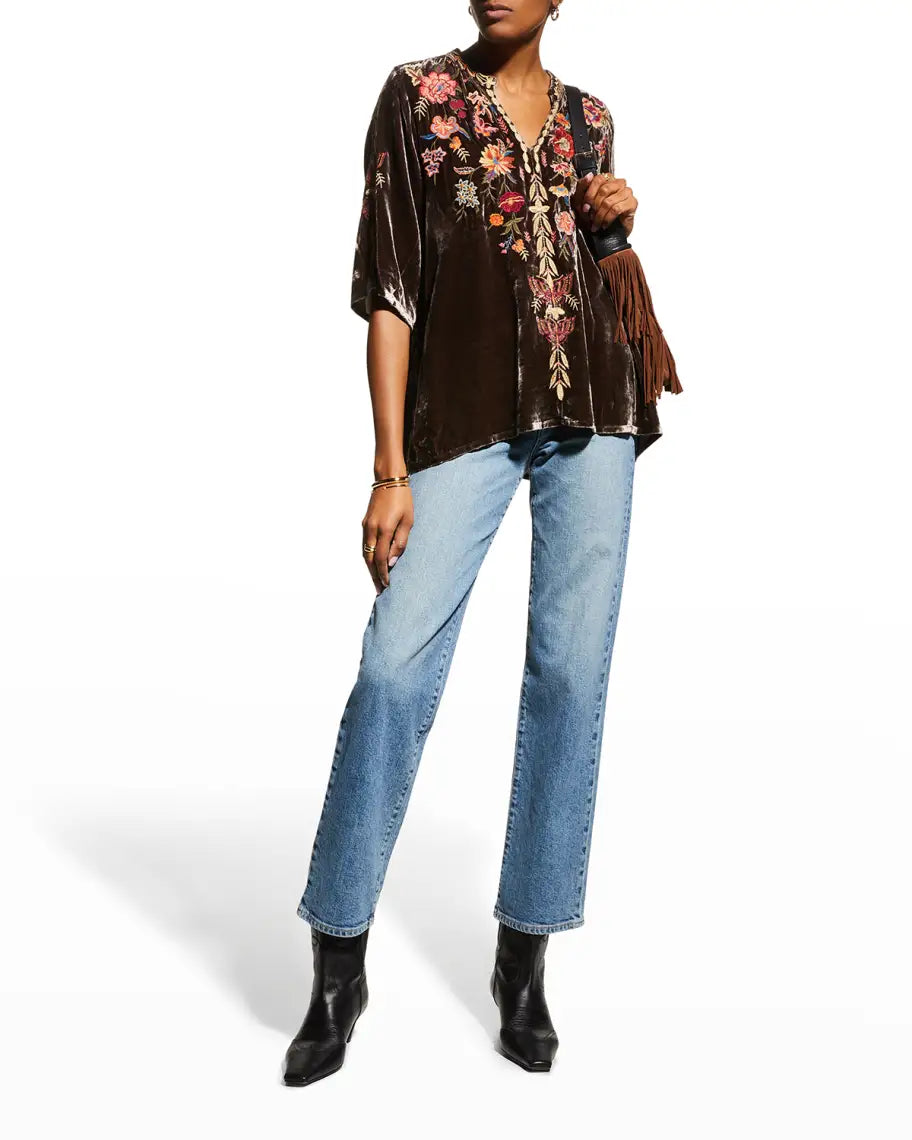 JOHNNY WAS Embroidered TALINE Velvet Top