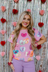 QUEEN OF SPARKLES Sequin CANDY HEARTS Tee Shirt Top