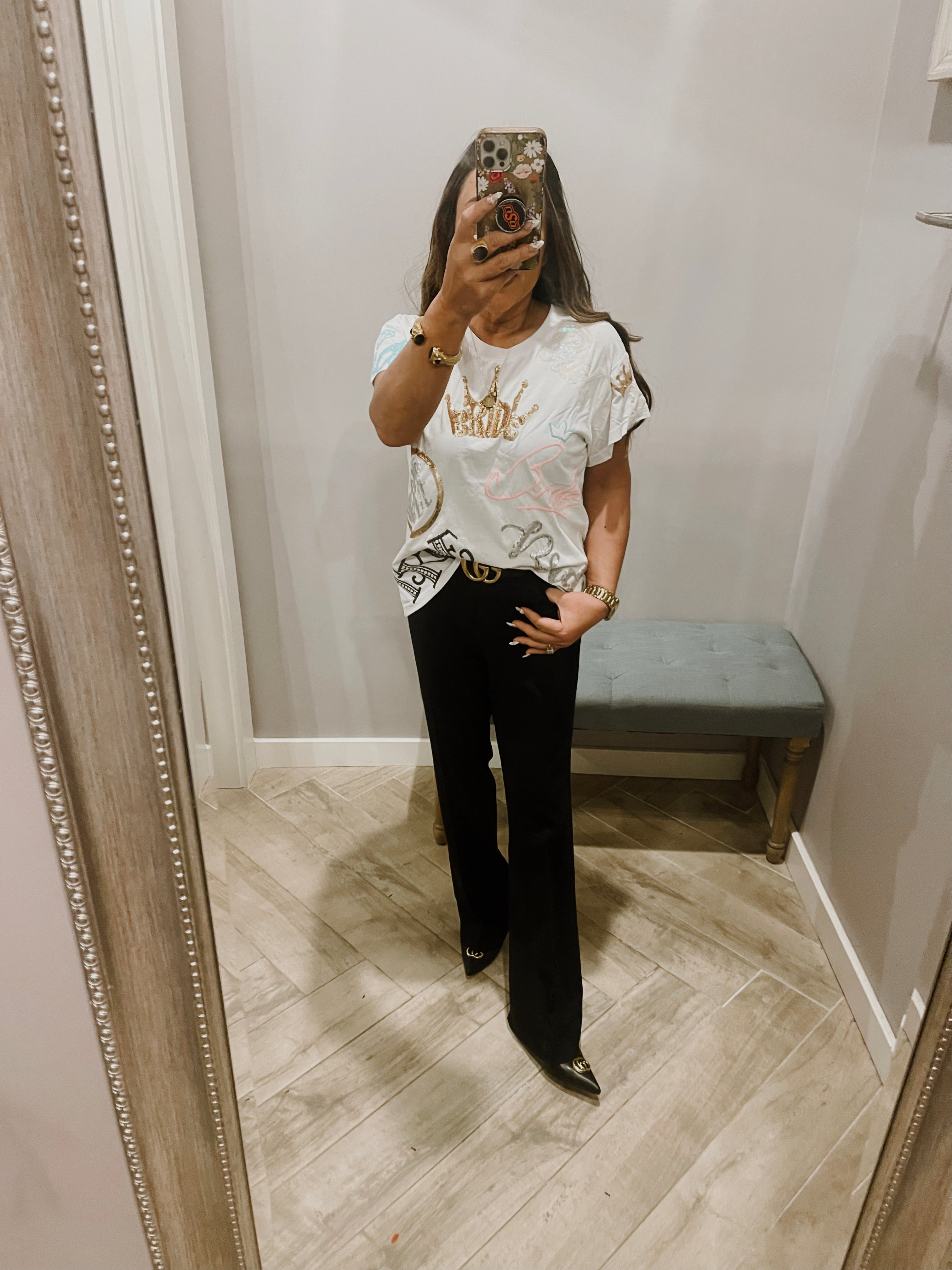 QUEEN OF SPARKLES Sequin BRIDE ALLOVER Tee Top