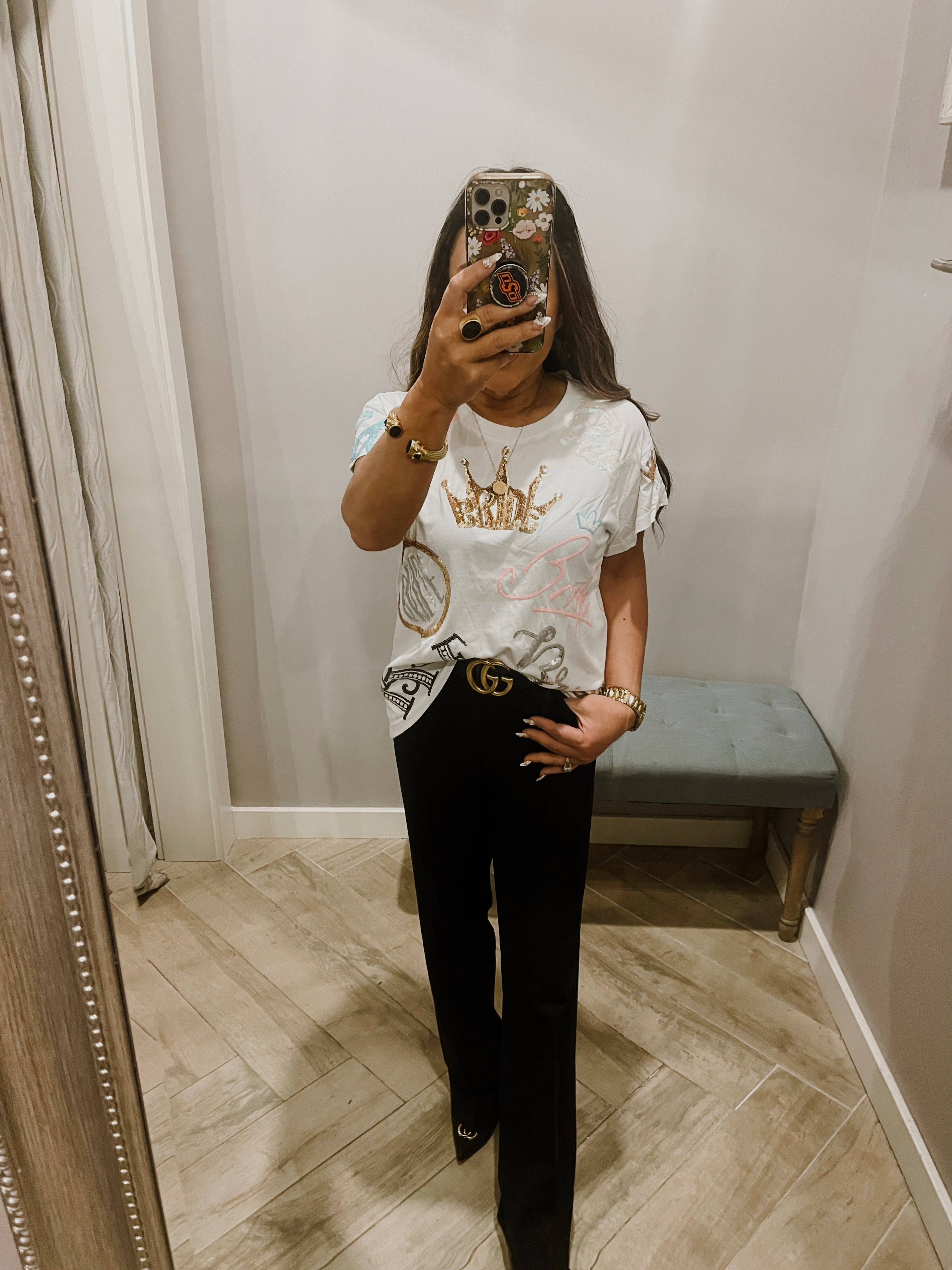 QUEEN OF SPARKLES Sequin BRIDE ALLOVER Tee Top