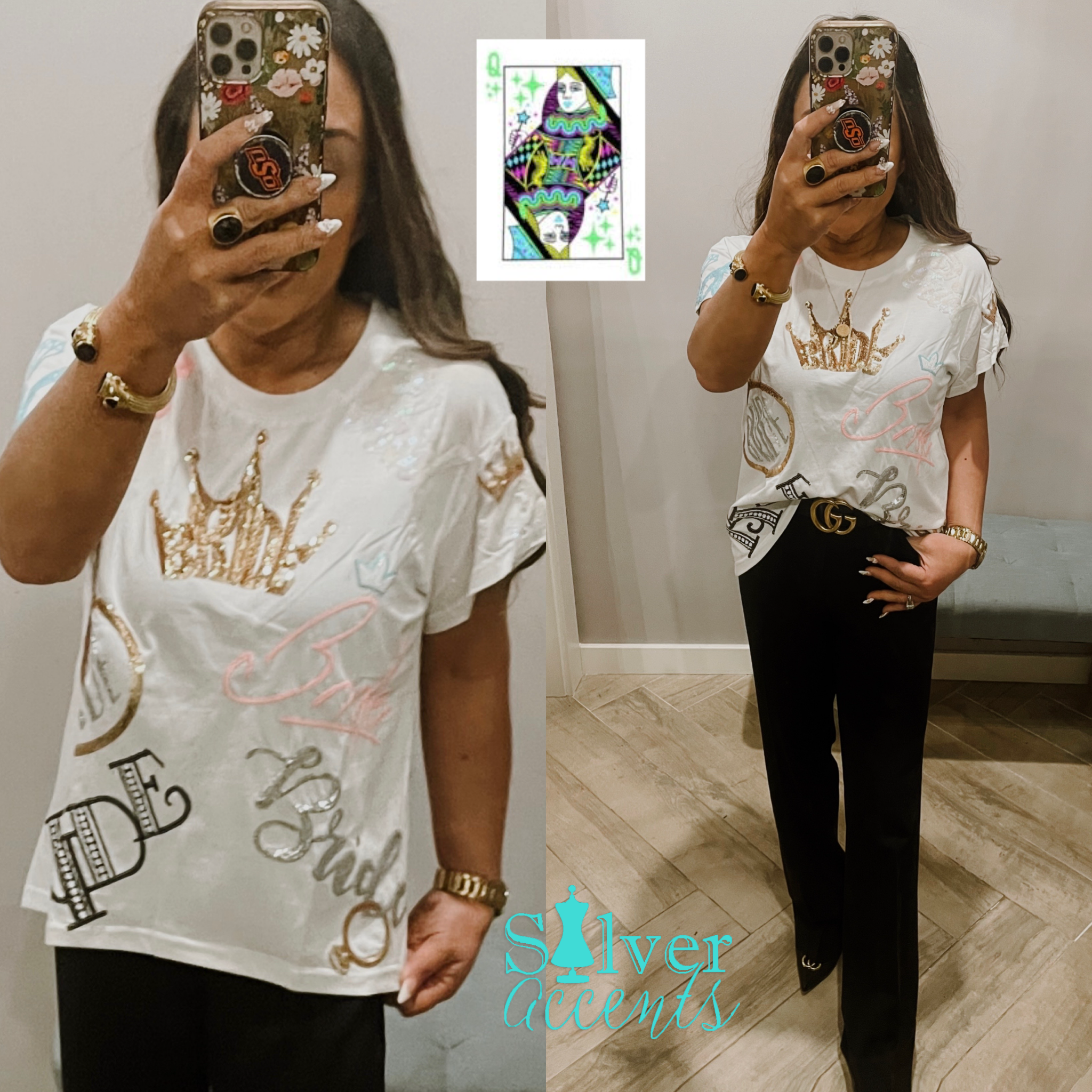 QUEEN OF SPARKLES Sequin BRIDE ALLOVER Tee Top