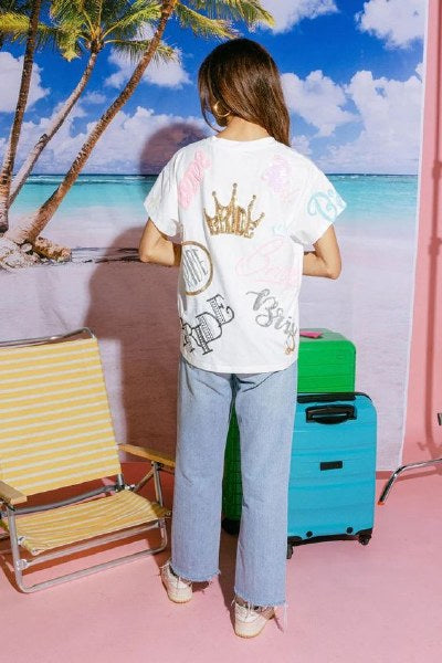 QUEEN OF SPARKLES Sequin BRIDE ALLOVER Tee Top