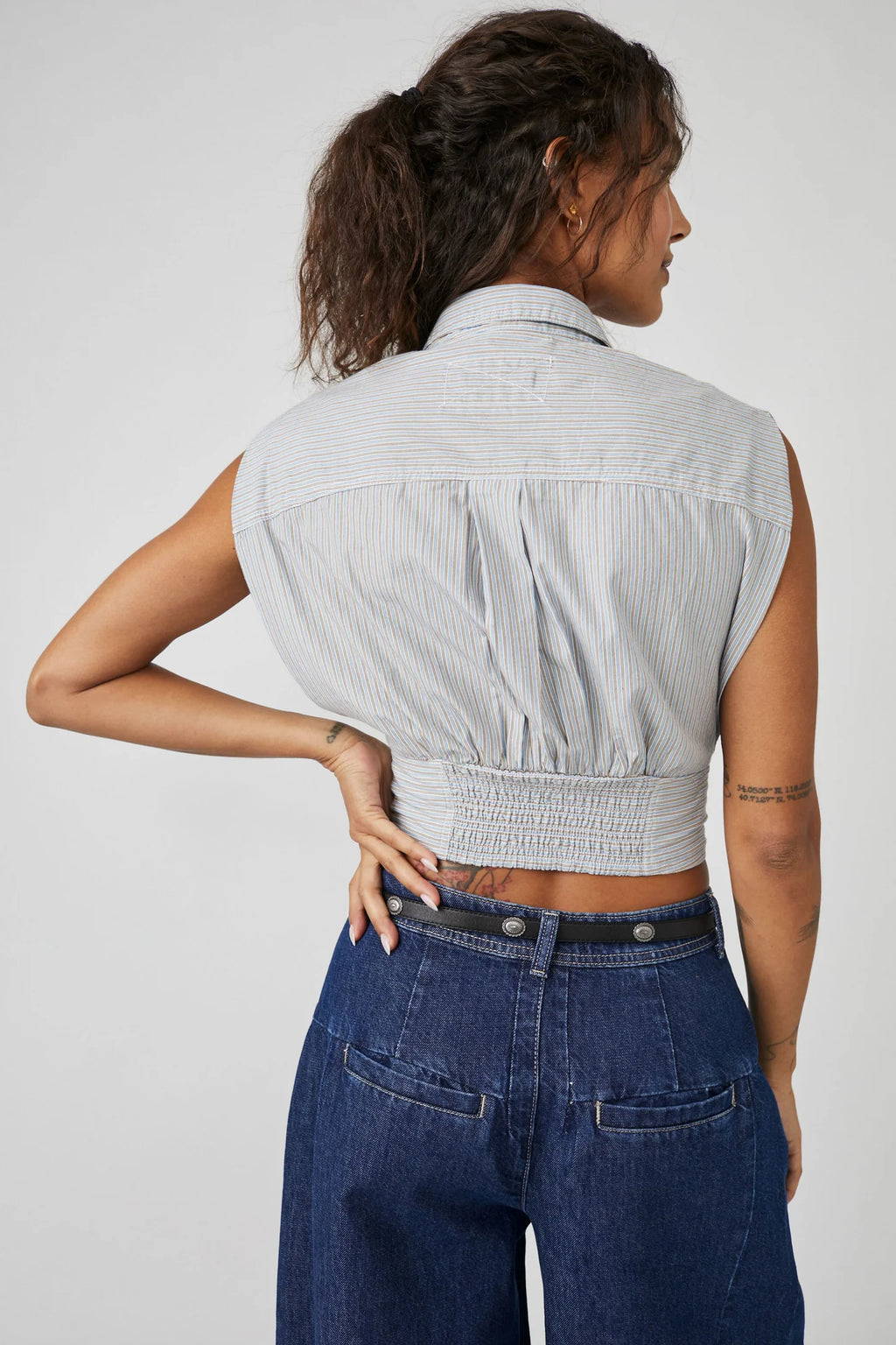 FREE PEOPLE Stripe CASSIE Sleeveless Collar Top