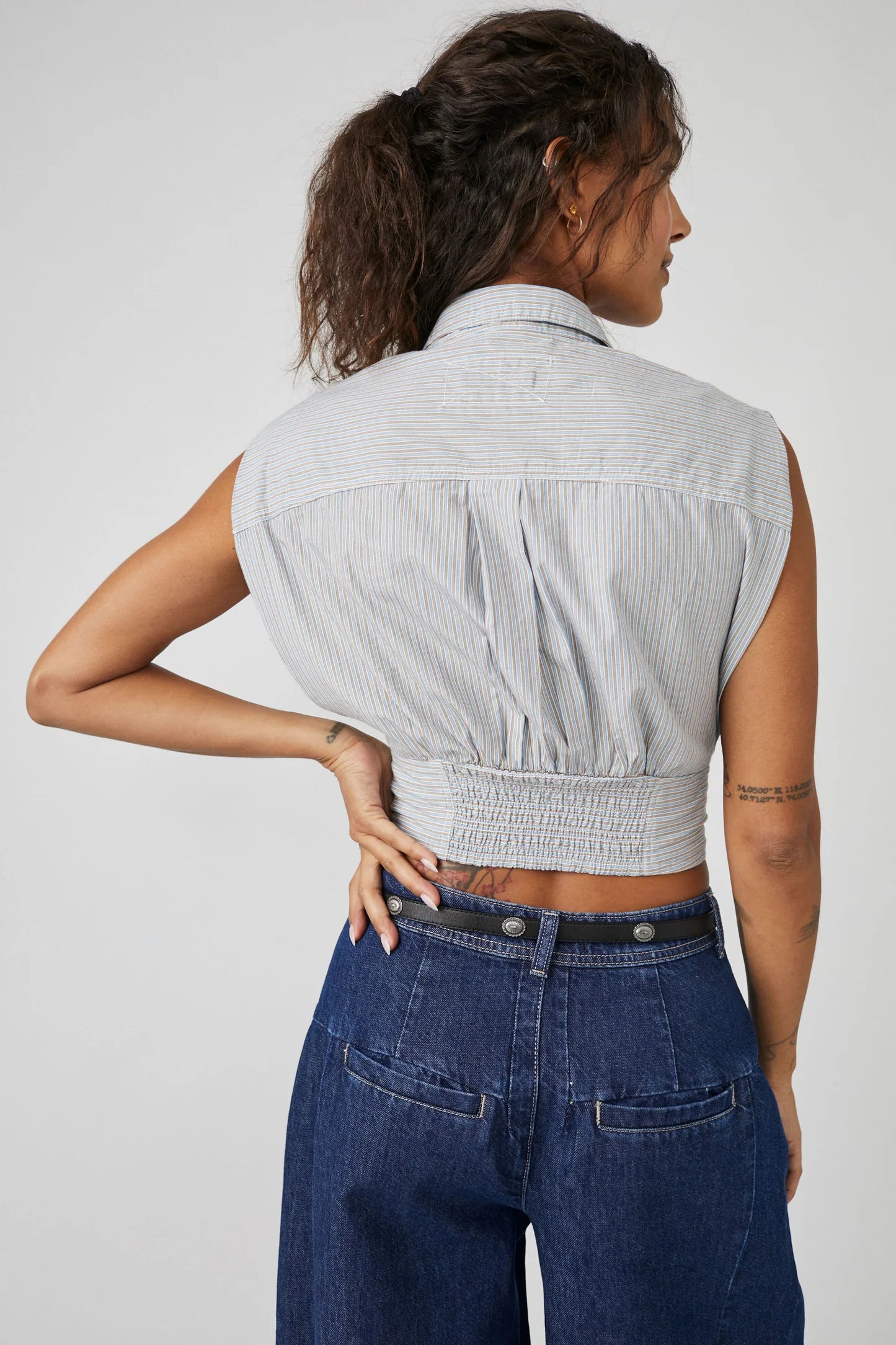 FREE PEOPLE Stripe CASSIE Sleeveless Collar Top