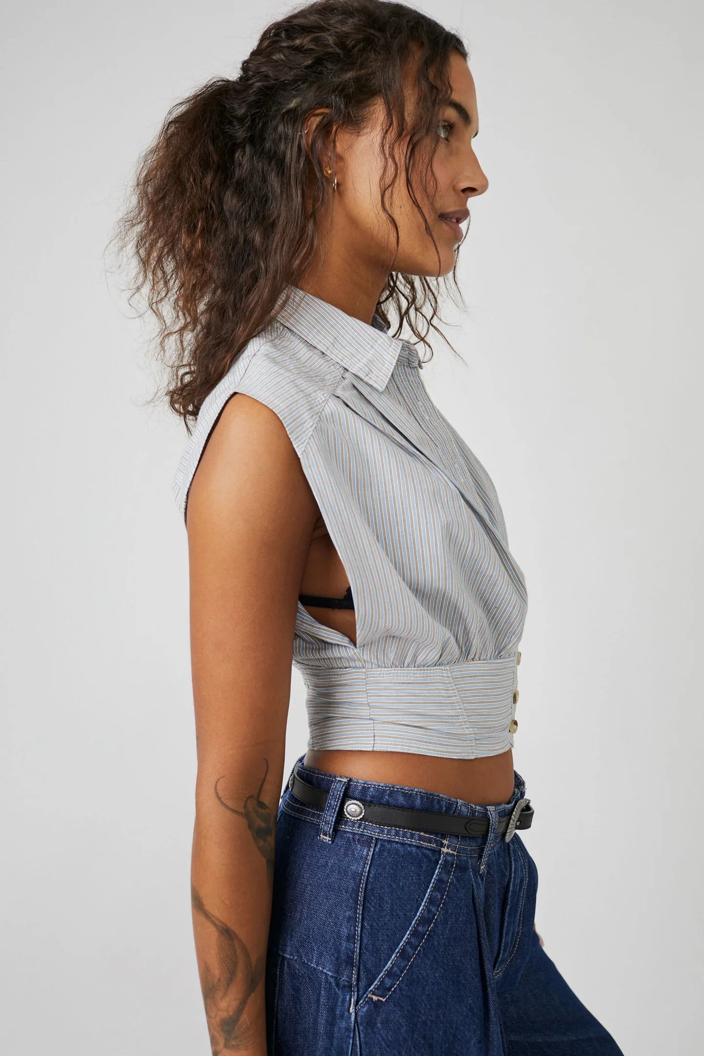 FREE PEOPLE Stripe CASSIE Sleeveless Collar Top