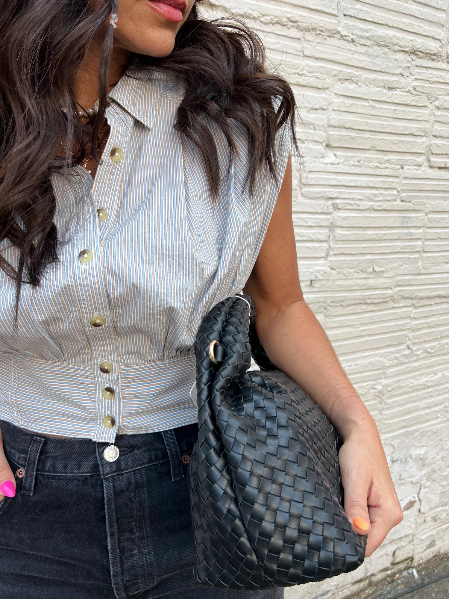 FREE PEOPLE Stripe CASSIE Sleeveless Collar Top