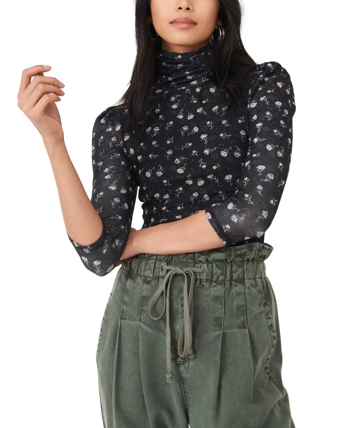 FREE PEOPLE Floral GATHER Mesh Tee