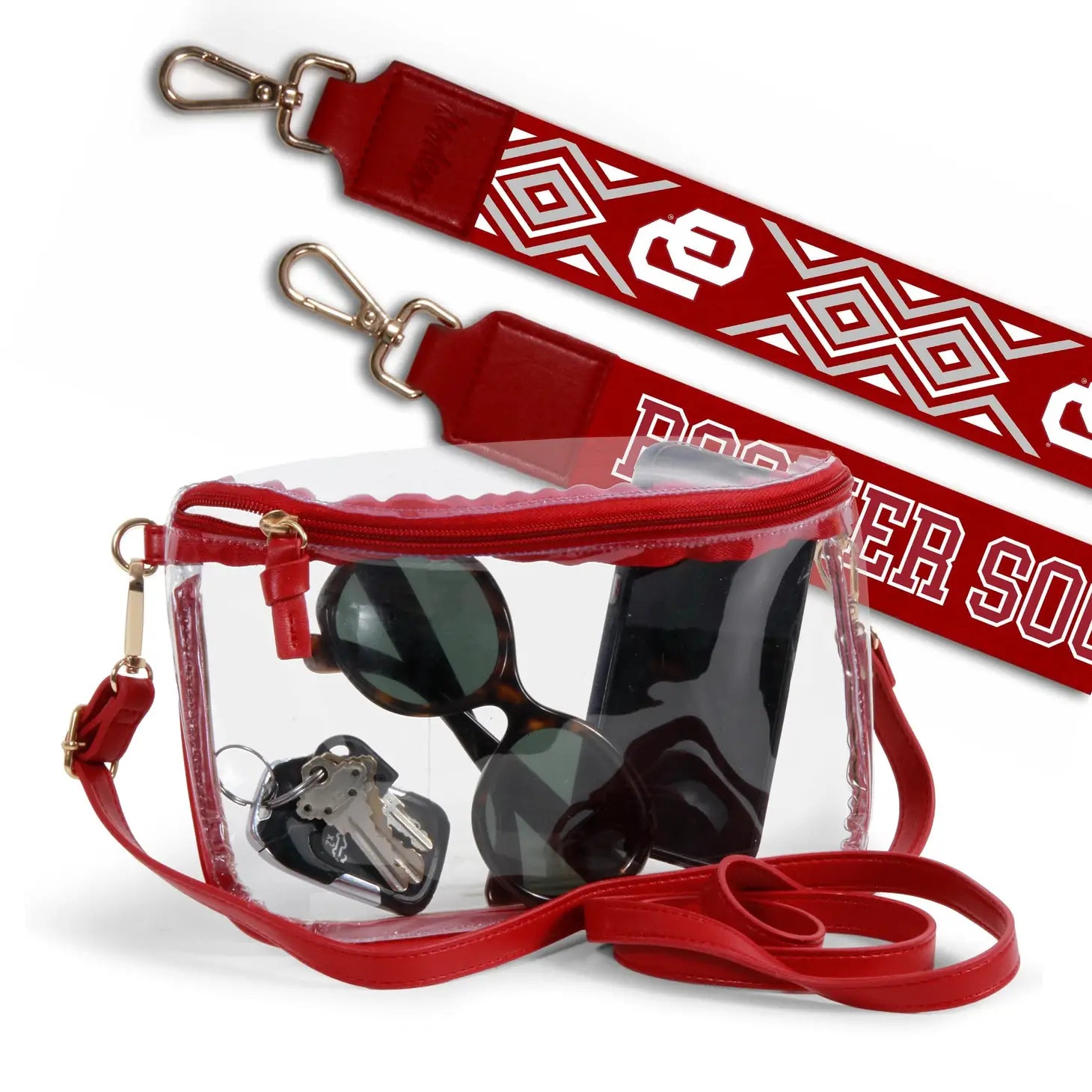 DD University of Oklahoma LEXI Clear Crossbody Bag w/ Reversible Shoulder Strap OU