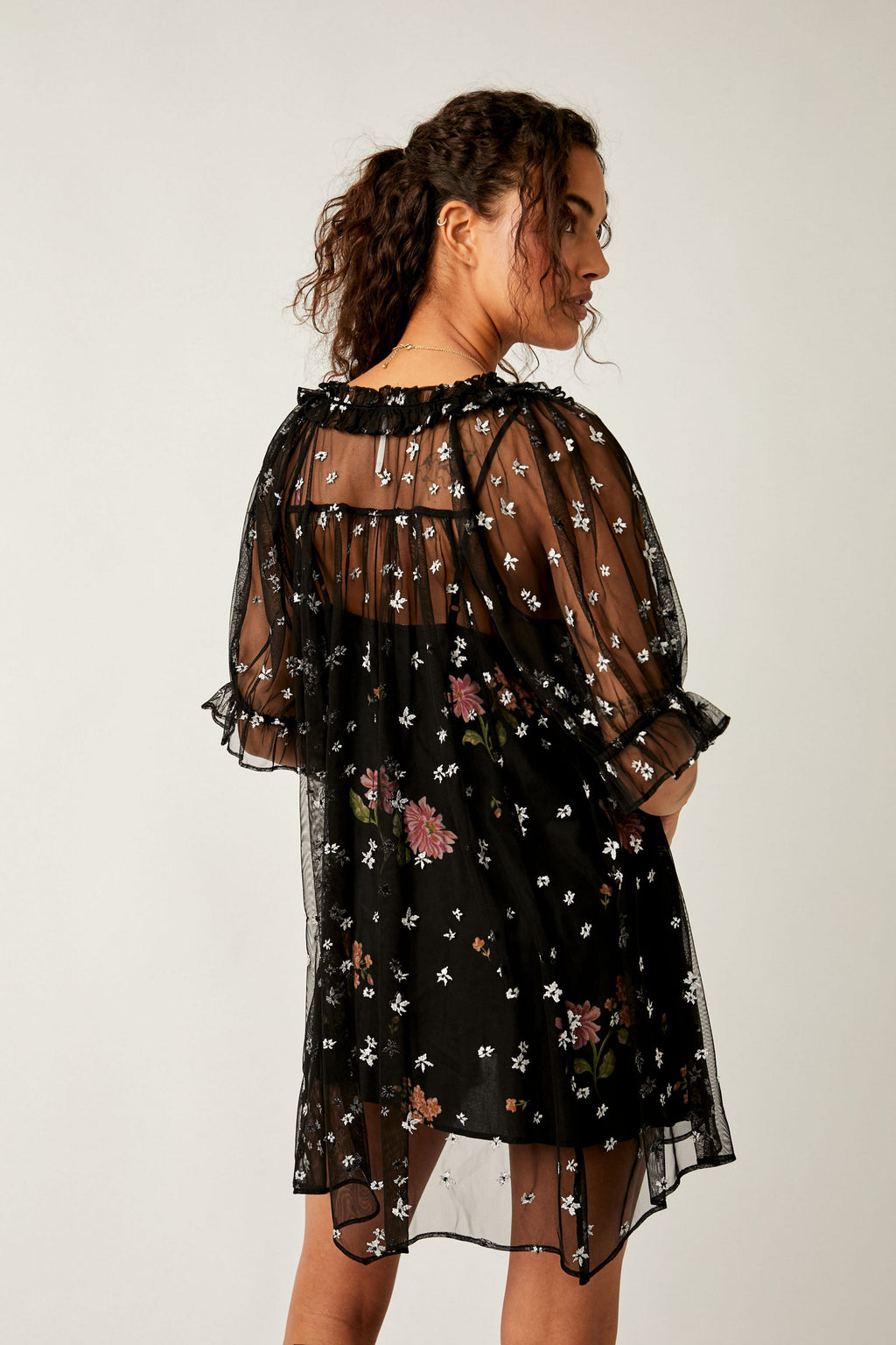 FREE PEOPLE Floral WITH LOVE Mesh Overlay Dress
