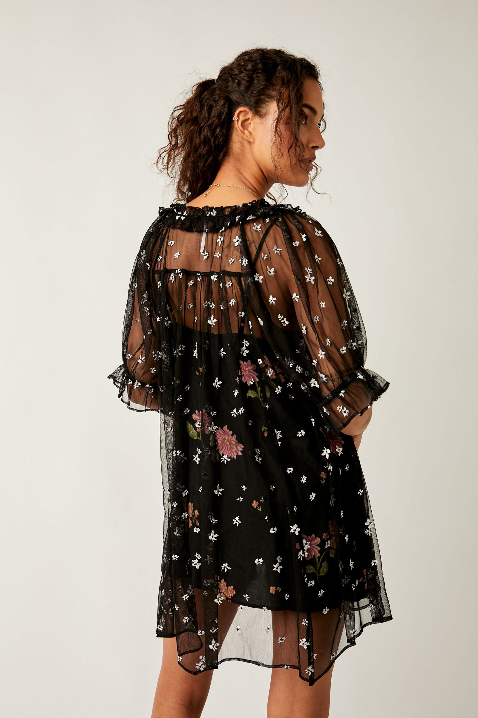 FREE PEOPLE Floral WITH LOVE Mesh Overlay Dress