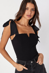 FREE PEOPLE Square Neck LOLA Shoulder Tie Bodysuit