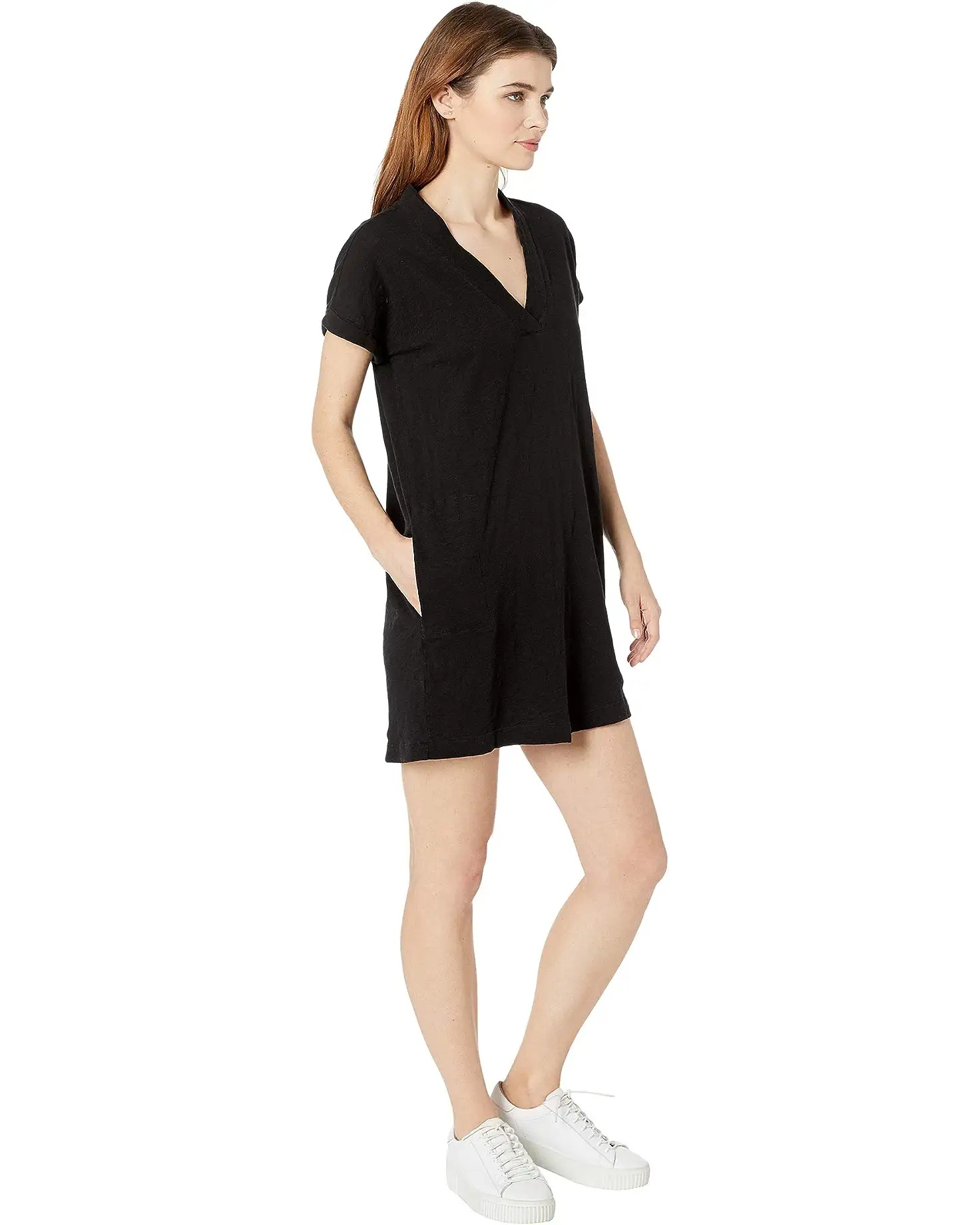 *BOBI V-neck Pocket RESORT Slub Jersey Tunic Dress