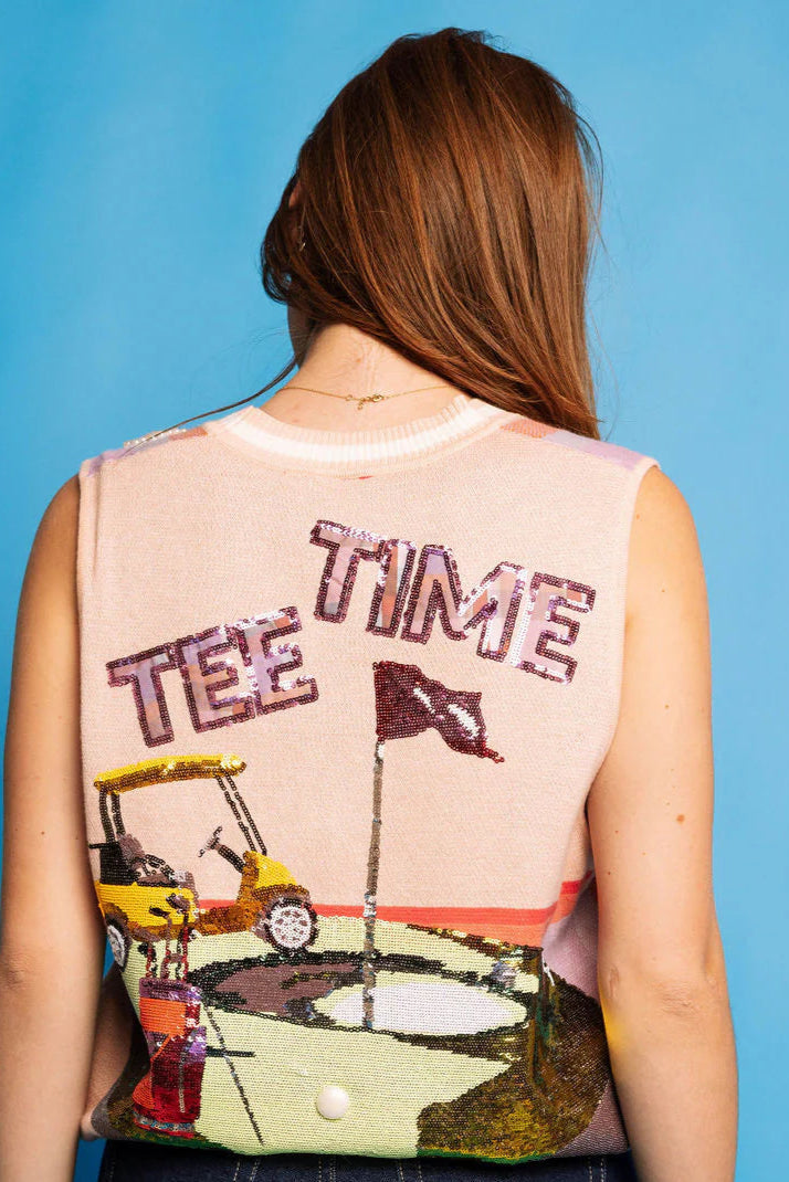 QUEEN OF SPARKLES Plaid Sequin TEE TIME Sweater Vest