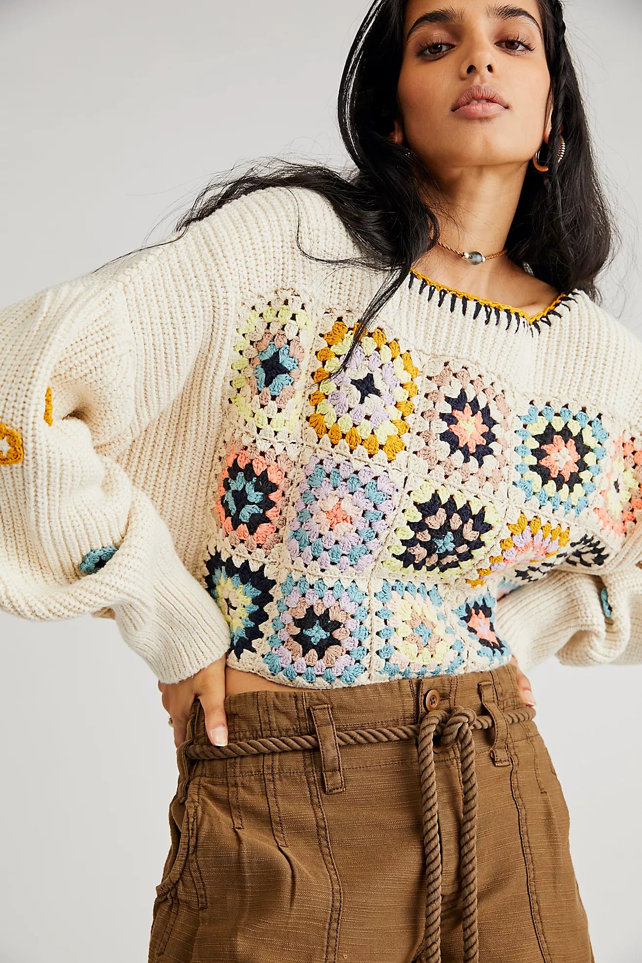 FREE PEOPLE Crochet DAHLIA Pullover Sweater Top